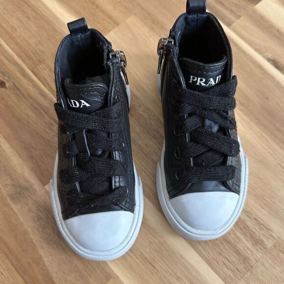 Prada Vitello Soft Black Leather High Top Sneakers Shoes Baby Toddler size 7 - Picture 2 of 7